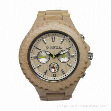 Luxury chrono wooden watch, made of maple, A601 movement, 6 hands working
